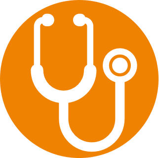 orange circle with icon of stethoscope